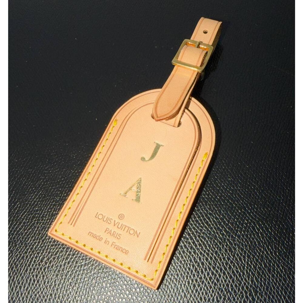 Louis Vuitton Name Tag w/ JA Initials Goldtone Natural Vachetta J A